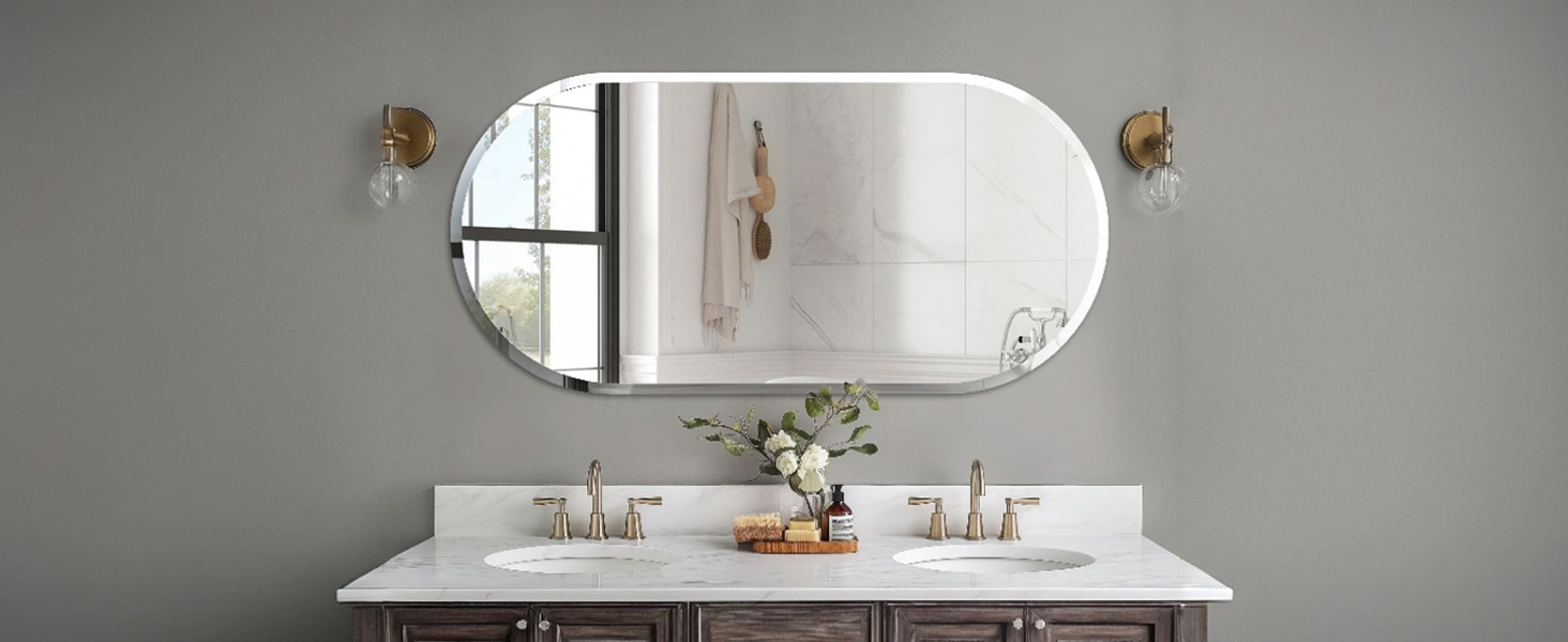 Specchio da Parete Ovale senza Cornice per Camera da Letto Bagno in Cristallo Montati a Parete