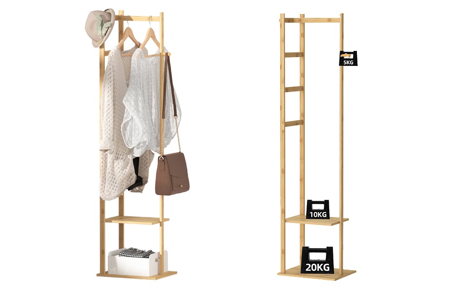 Coat Rack freestanding Stand Bamboo Wooden 8 Hooks 3 Adjustable Tree Standing Coat Jackets Hanger