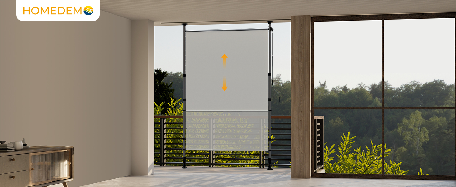 Der Text lautet „HOMGEEK“. Innenraumansicht mit Fensterszenen, die mehrere Elemente der Raumbeleuchtung oder Fenstereinstellungen unter unterschiedlichen Bedingungen zeigt.