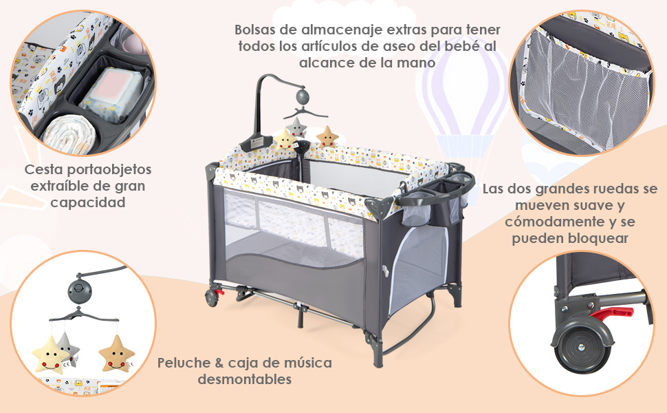 Cuna de Viaje para Bebé con Colchón