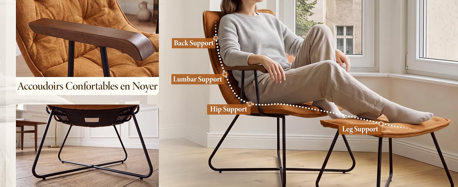 Le texte indique « Anschauereft erhältlich im Neon ». Image en panneau divisé montrant un meuble à structure métallique noire sous deux angles : position assise et position inclinée avec coussins.