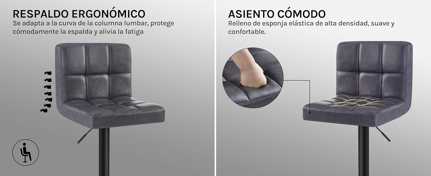 con respaldo y asiento capitoné en patrón cuadrado. Presenta un diseño ergonómico, una cómoda amortiguación y una base giratoria