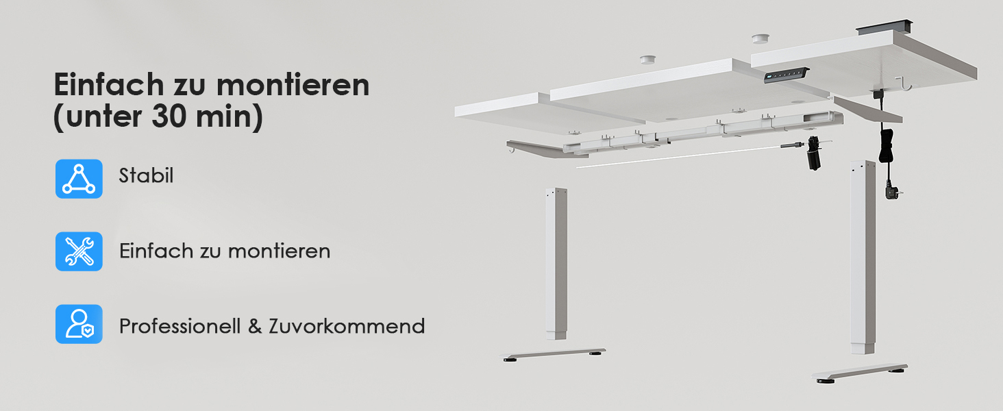 Der Text lautet „Einfach zu montieren (unter 30 min)“. Das Produktdiagramm zeigt einen wandmontierten Kleiderständer oder eine Trockenlinie mit Installationsanleitung.