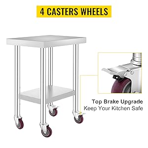 VEVOR Table De Travail Inox Cuisine à Roulettes 61x46 Cm Pour Préparation De Cuisine 13 Table de Travail Inox de Cuisine