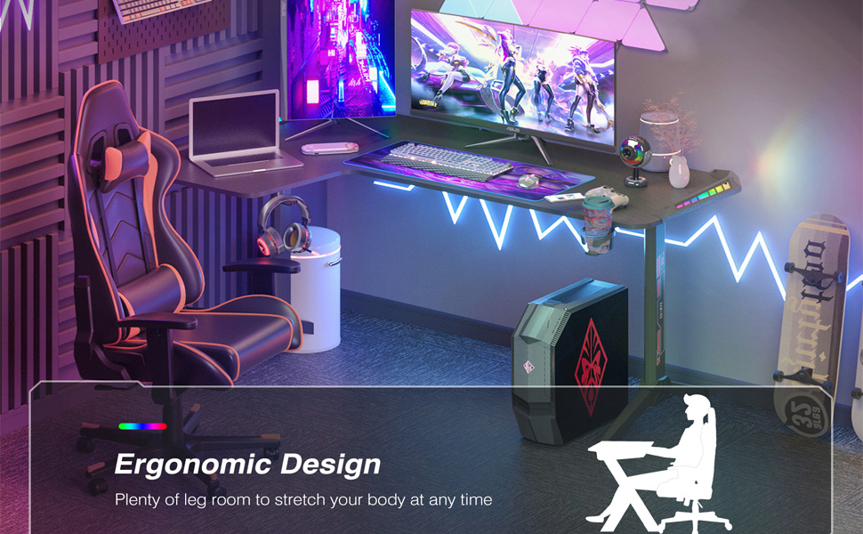 FATIVO Scrivania gaming 160cm Angolare: con LED RGB