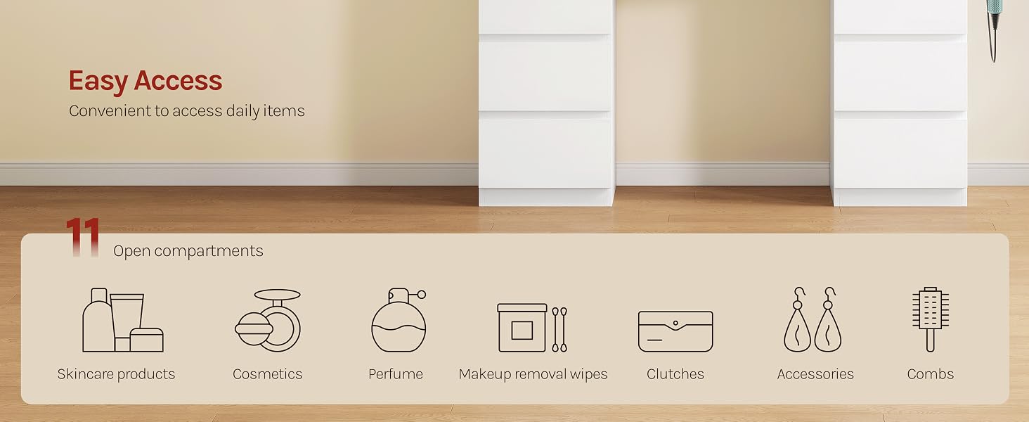 Text reads 'Easy Access'. Diagram showing simple iconography for product usage instructions with minimalist line drawings.