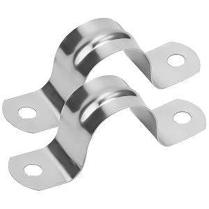 Series of curved metal mounting brackets or clips shown in silver finish, featuring mounting holes and bent design.