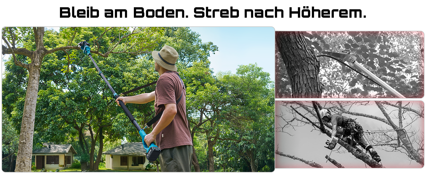 Der Text lautet „Bleib am Boden. Streb nach höherem.“ Innenszene mit mehreren hängenden weißen Kerzen an einer grob strukturierten beigen Wand, wodurch dramatische Licht- und Schatteneffekte entstehen.
