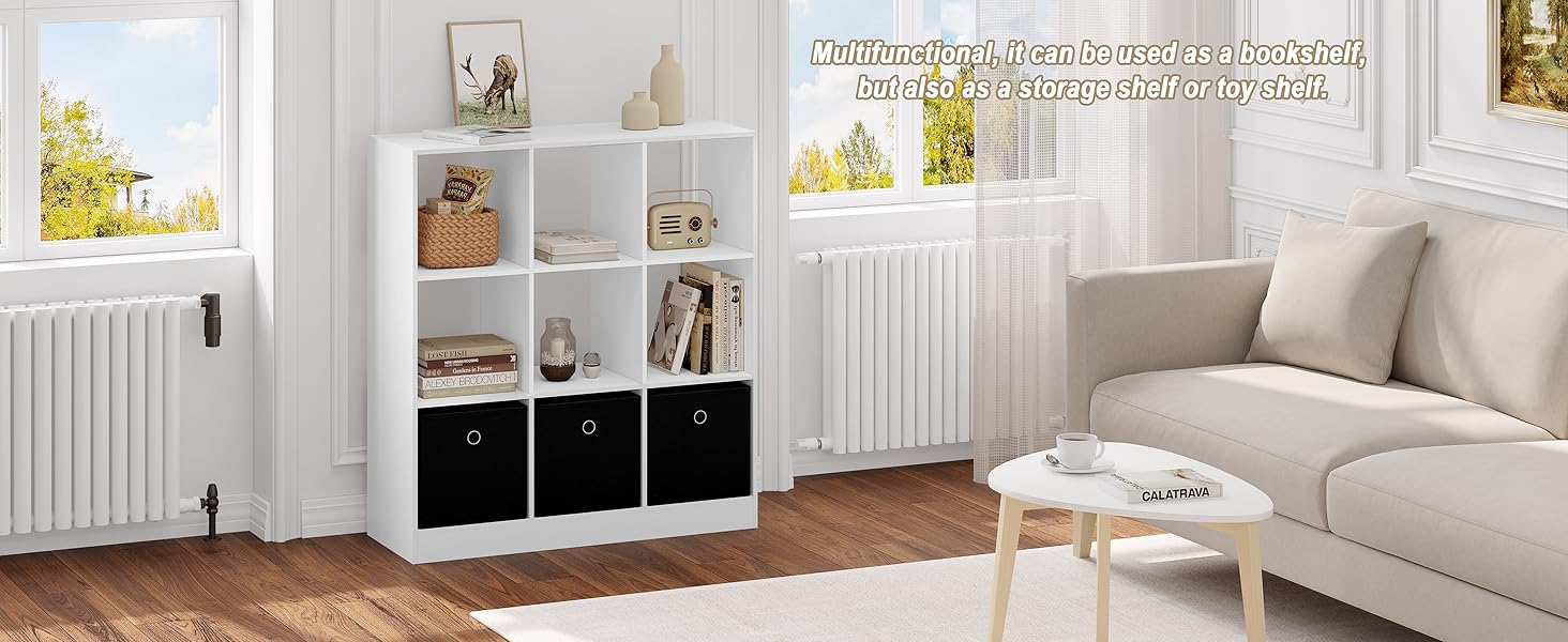 bookshelf bookcase organiser wardrobe storage display cube 3 drawers wood white oak effect modern