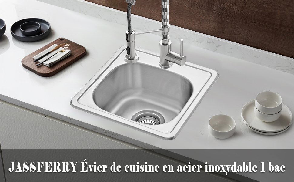 Évier de cuisine 1 Bac Carré Finition Satinée acier inoxydable