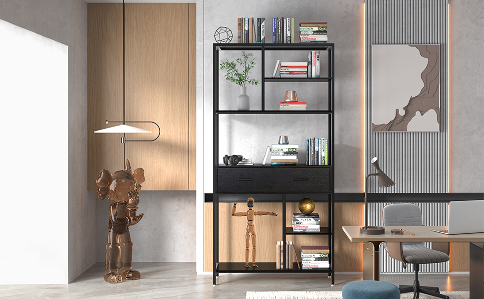 Tall Bookshelf with Drawers