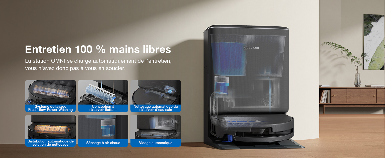 Le texte indique « Image 2 » et « Entretien 100 % mains libres ». Plusieurs appareils ou composants électroniques affichés en ligne sur fond sombre.