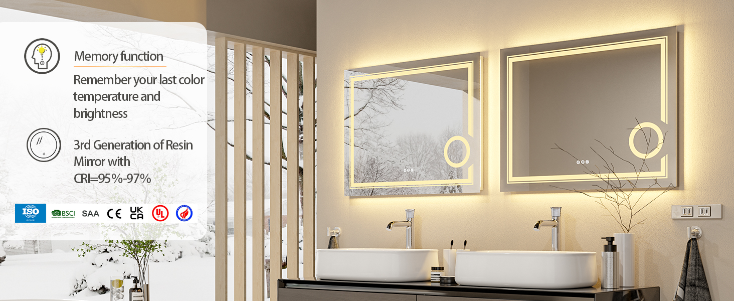 LUVODI Specchio da Bagno con Luce Led Ingranditore 3X Retroilluminato Rettangolare 60x80cm