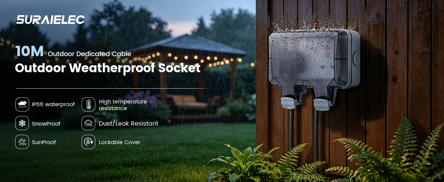 Text reads 'BUSABELLS' and 'TOM Outdoor Weatherproof Cooler.' Promotional image showing dark cooler product displayed outdoors at night.
