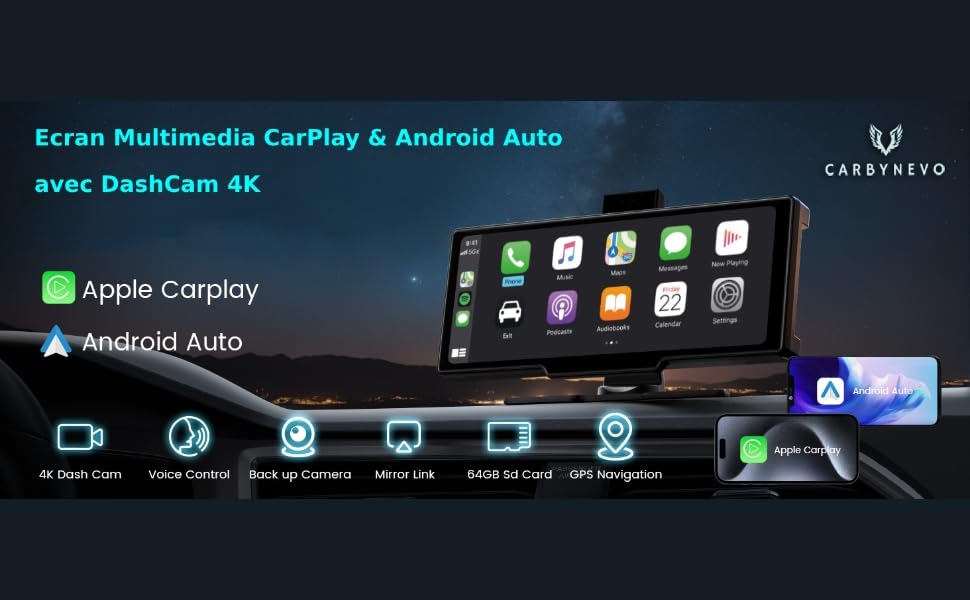 autorradio bluetooth carplay android auto pantalla táctil gps dashcam