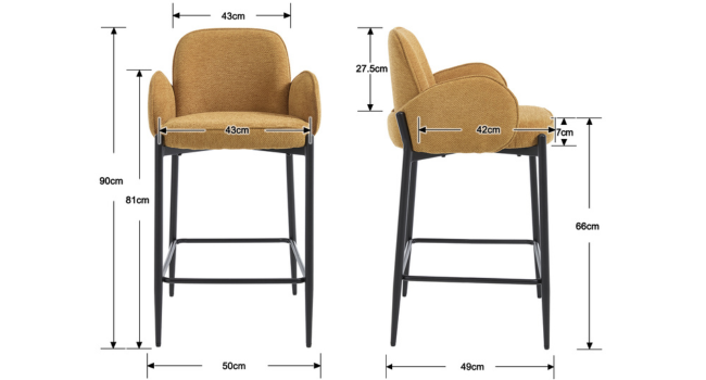 Dibujos técnicos o planos que muestran las especificaciones dimensionales para los diseños de sillas, que muestran múltiples ángulos y medidas de piezas de muebles para sillones.