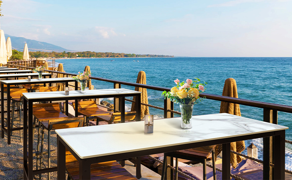 Giantex Cooler Bartisch, 8 Gallonen Bier- und Weinkühler, Rattan-Stil Terrasse Bar Tische Höhenverstellbar, 3-in-1 Eiskühler mit Drainage-Stöpsel, Outdoor Cocktailtisch für Deck Pool Party (Braun