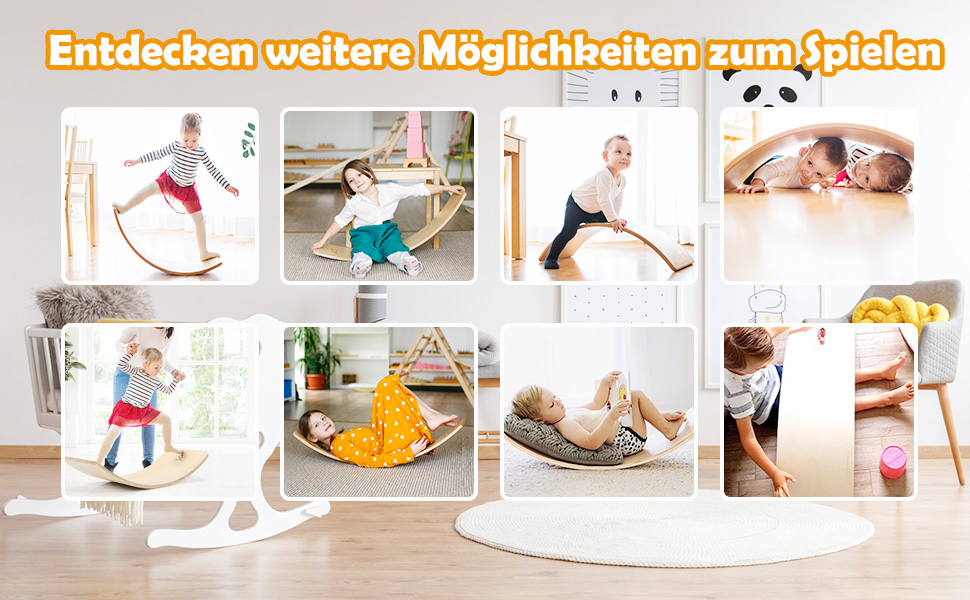90 x 30cm Balance Board Balancierbrett aus Holz Wackelbrett Kurviges Board Kinder