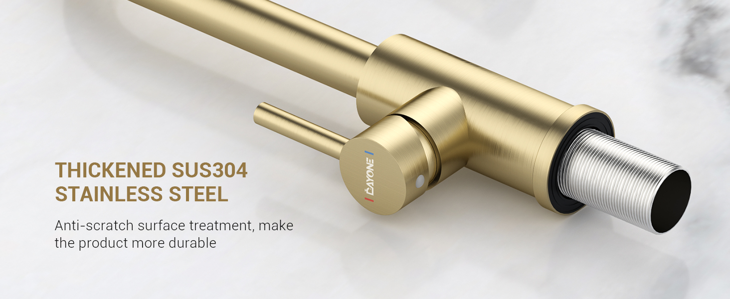 DAYONE Gold Kitchen Sink Tap Mixer with Pull Out Sprayer, SUS304 Stainless Steel Kitchen Sink Taps