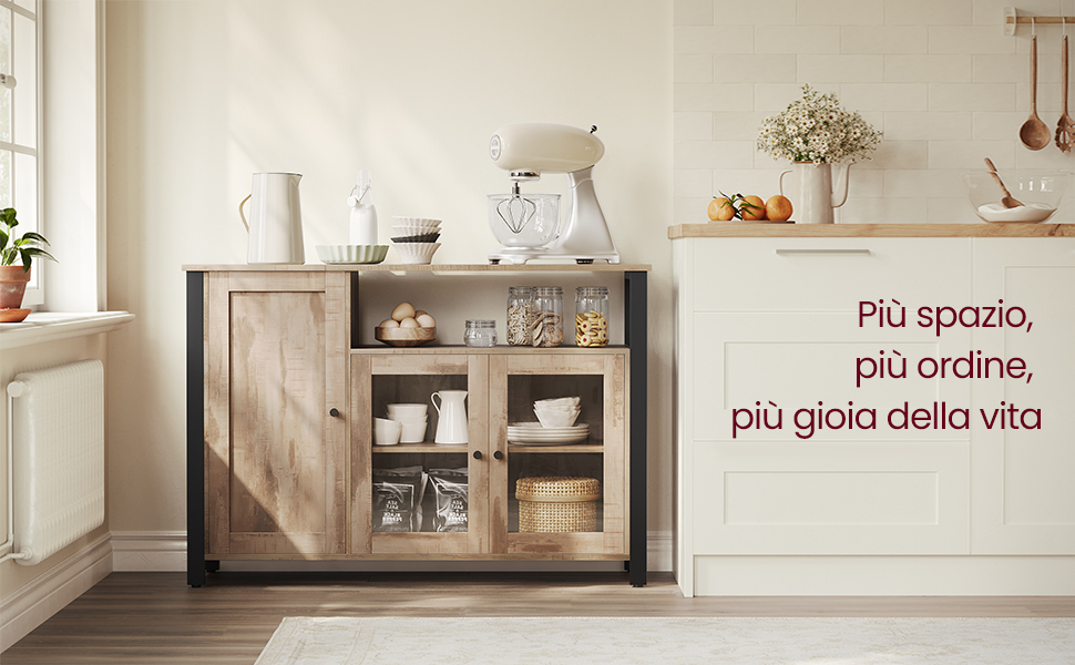 Credenza Country Marrone E Nero VASAGLE - 3 Ante, Ripiani Regolabili, Perfetta Per Cucina E Soggiorno - Foto 11