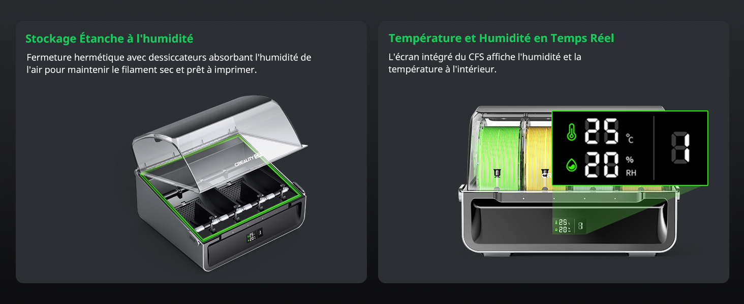 Station météo à énergie solaire et dispositif d'affichage numérique illustrés avec le texte des spécifications du produit sur fond sombre. Dispose de plusieurs capteurs et d'un écran LCD affichant les relevés de température et d'humidité.