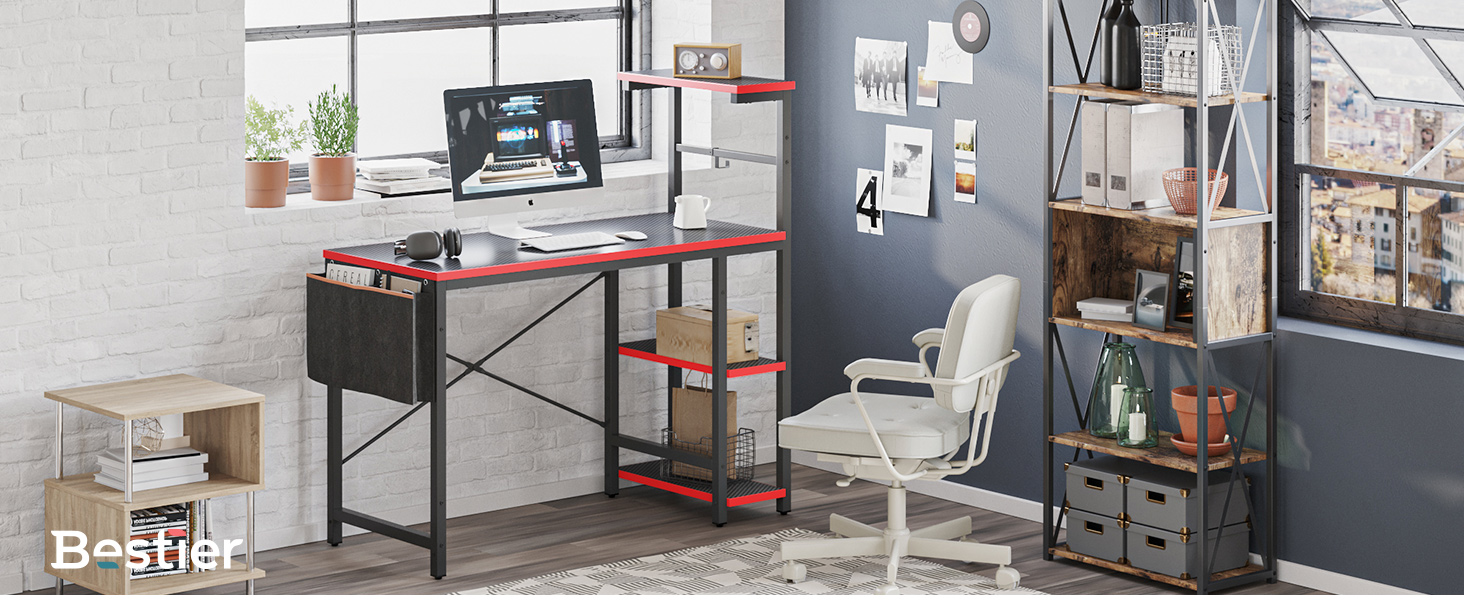 Bureau de jeu avec étagères