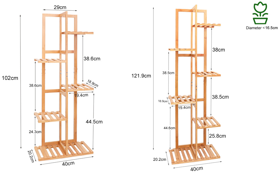 Yusheng Scaffale Per Piante In Bambù A 2 Livelli – 47x30x21 Cm – Supporto Regolabile Per Fiori – Resistente E Impermeabile – Per Balcone, Soggiorno, Giardino, Interno/esterno - 3