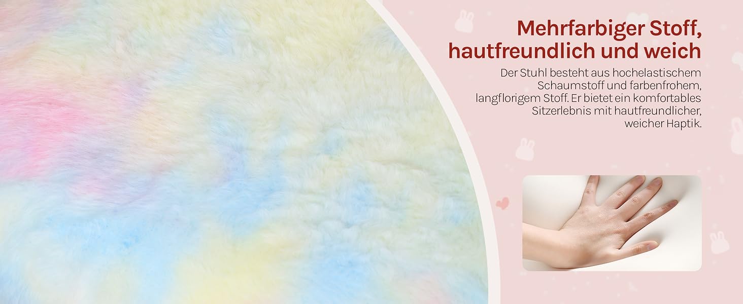 Der Text lautet „Mehrfarbiger Stoff“. Textilmuster in Nahaufnahme, die Stoffstruktur und Musterdetails zeigen.