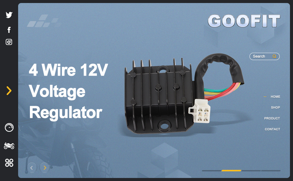 GOOFIT 4 Wire 12V Voltage Regulator, a black electronic component with cooling fins and a multi-colored wire connector.