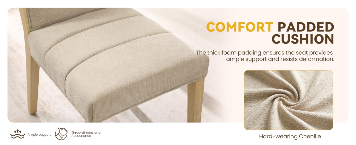 Text reads 'COMFORT HYBRID CUSHION'. Multiple views of a beige cushion or padding product, showing various angles and quilted texture pattern.
