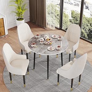 Tavolo Pranzo in Marmo RotondoTavolo Cucina Bianco elegante Tondo 80x80cm Tavolo da Pranzo Moderno