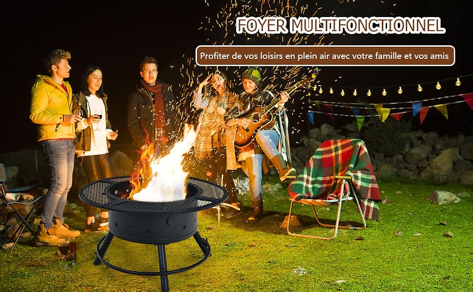 Foyer De Camping Portable Odoland 2 En 1 – Avec Grille De Cuisson Amovible, Sac De Transport, Pour Barbecue Et Feu