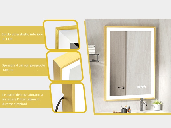 LUVODI SPECCHIO BAGNO CON FRONTALE LUCE LED LUSSO DECORATIVO CASA