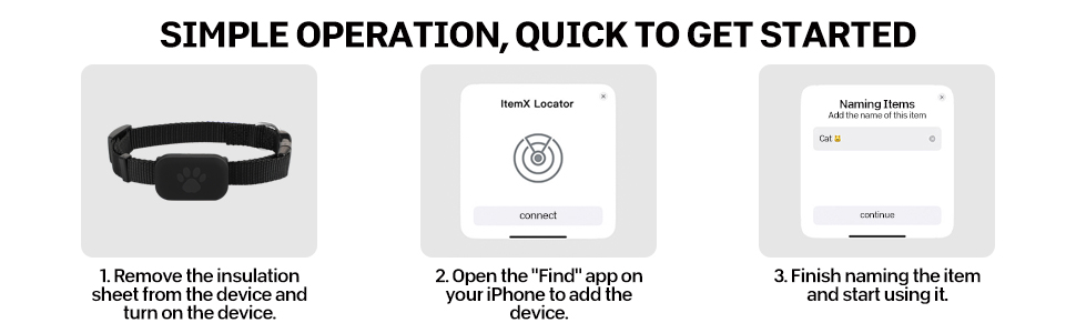 Three-step product setup instruction diagram showing device installation process with circular icons and arrows.