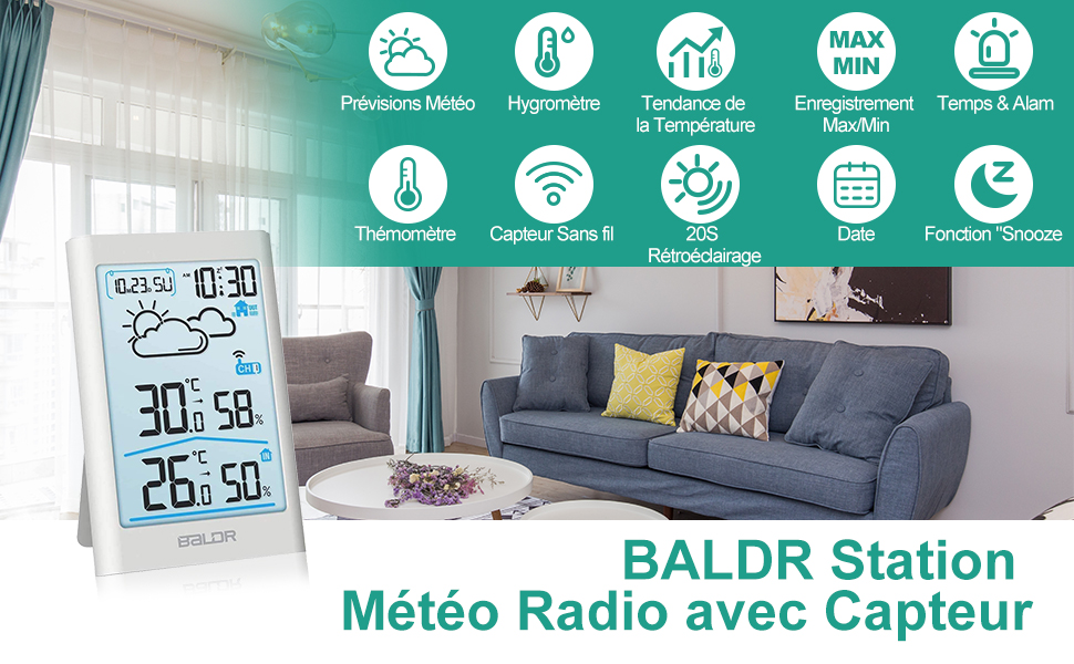 Station météo sans fil avec capteur extérieur