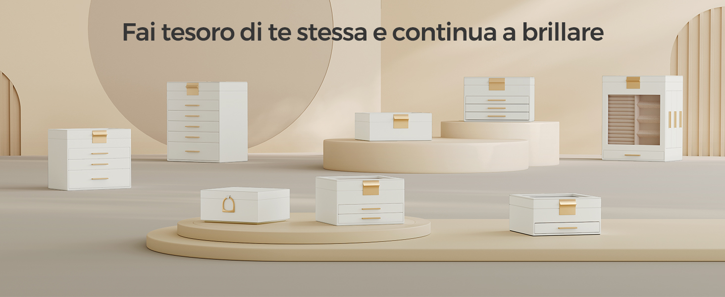 SONGMICS Scatola Portagioie 2 Livelli Con Vetro - Vassoio Rimovibile, Design Elegante, Bianco E Oro - Foto 8