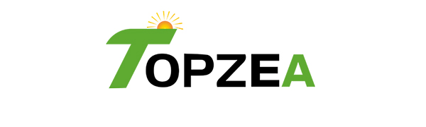 Text reads: 'TOPZEA' with green leaf accent over the T. Logo design features white text on dark background with stylized nature element.