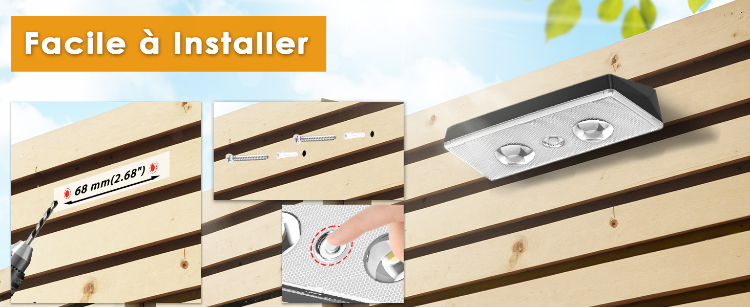 Immagine composita che monta l'installazione facile di un apparecchio rettangolare su latte di legno. L'apparecchio possiede due comandi circolari ed è fisso l'aiutante alla vista.