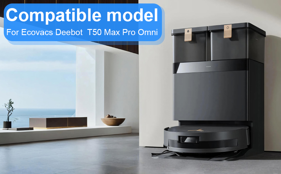 Modern black smart robotic vacuum cleaner shown in a minimalist kitchen setting with 