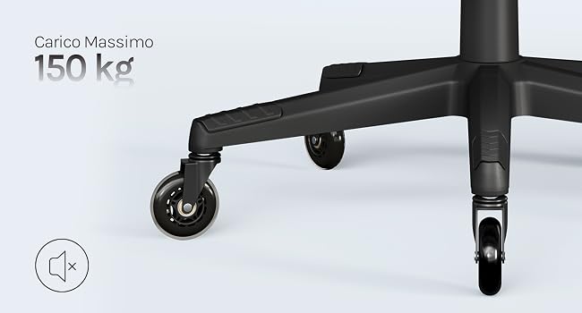 Il testo recita «Carico Massimo 150 kg». Dettaglio della staffa di montaggio o del componente hardware con viti visibili.