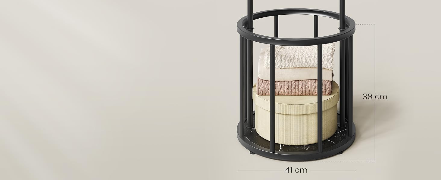 Panier de rangement cylindrique en maille noire ou lanterne avec intérieur de couleur crème, dimensions indiquées comme 41 cm de largeur et 39 cm de hauteur, affiché sur fond neutre.