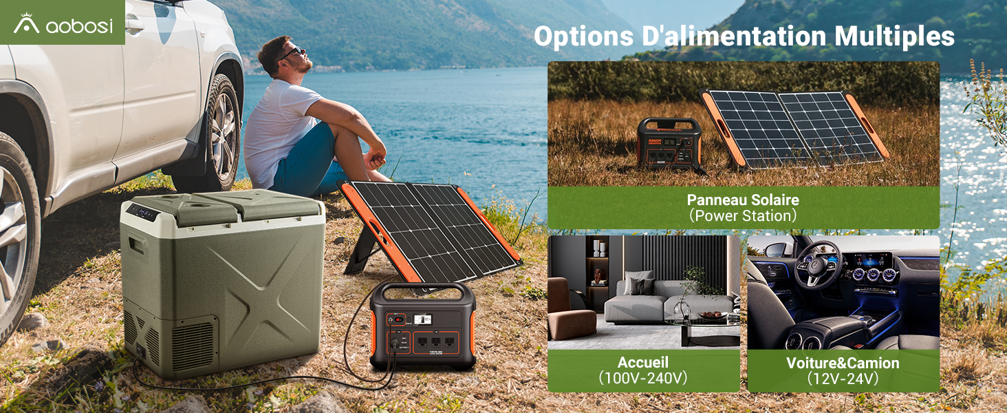 avec configuration de panneaux solaires présentée en extérieur, y compris dans des scénarios de camping et de recharge de véhicules.