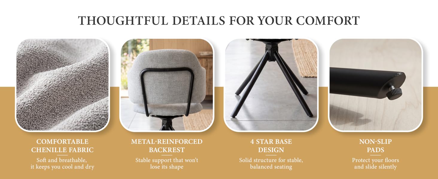 Text reads "THOUGHTFUL DETAILS FOR YOUR COMFORT". Four product features shown: comfortable soft-shell fabric, metal-reinforced straps with security, roller blades for easy transport, and rain-proof tarp exterior.