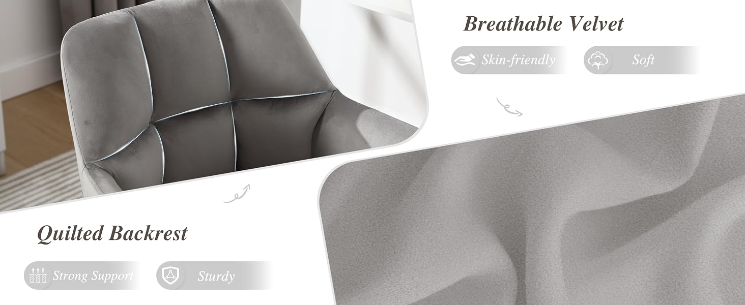 Text reads 'Image 7' and 'Breathable Velvet' and 'Quilted backrest'. Close-up of gray textured furniture upholstery showing quilted pattern.