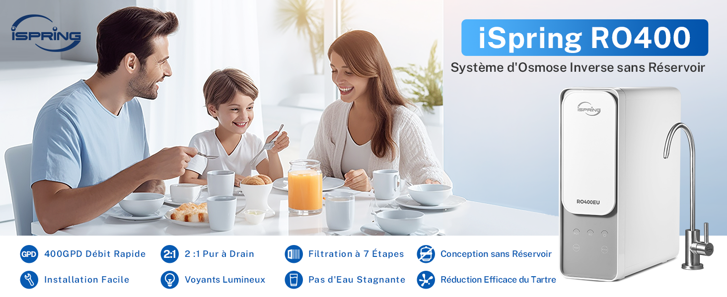 iSpring RO400 montrant les caractéristiques et spécifications du produit