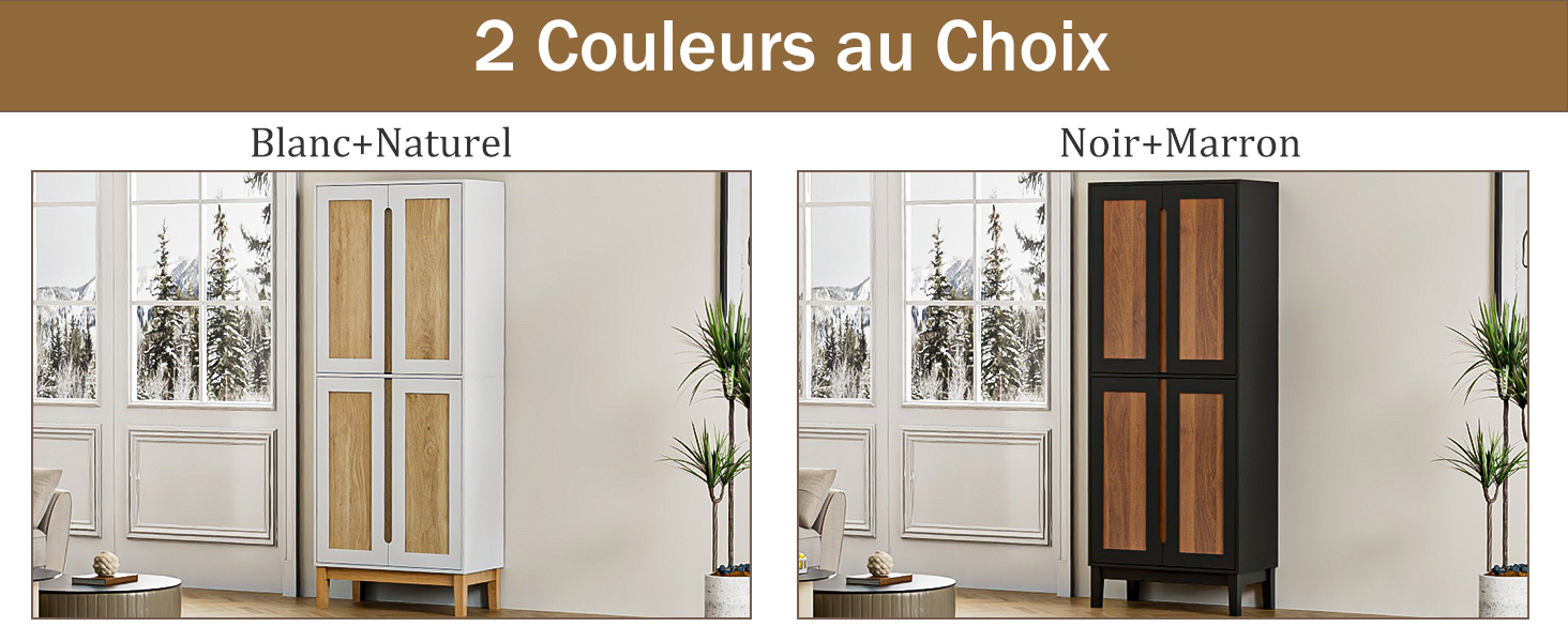 Le texte se lit comme suit : « 2 Couleurs au Choix », « Blanc+Naturel », « Noir+Marron ». Série de photos intérieures montrant des volets en deux couleurs : finitions blanc/naturel et noir/marron.
