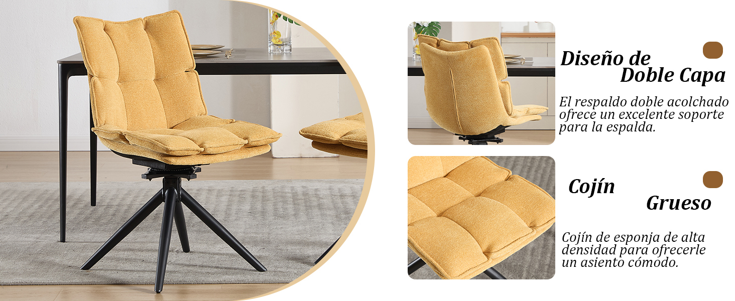 El texto incluye «Diseño de fácil capa», «Cojín», «Grueso». Vistas múltiples de un mueble acolchado de color beige con diseño plegable o convertible.