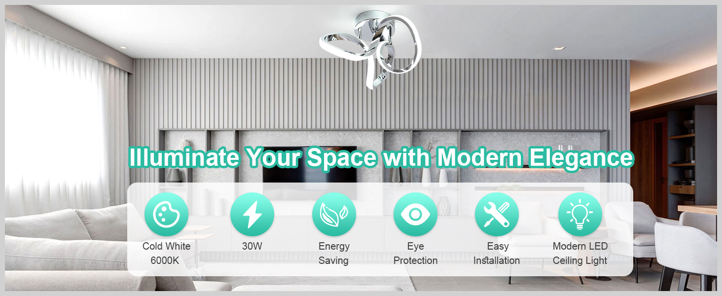 6000K Cool White LED Ceiling Lamp