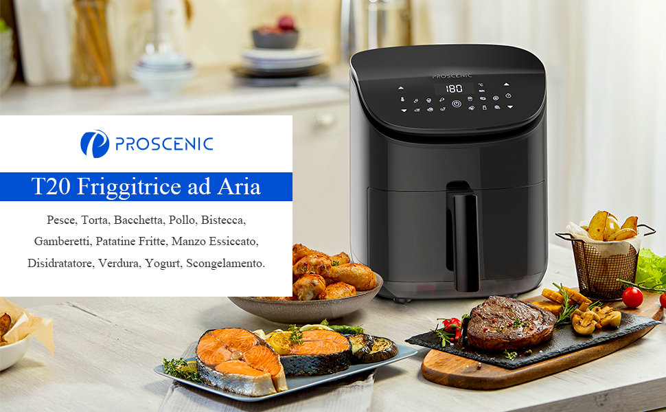 Proscenic T20 Friggitrice ad Aria, 3,5L Air Fryer Display Touch, Funzioni  Preriscaldamento/Programmi/Senza BPA e PFOA per Patatine Fritte/Carni