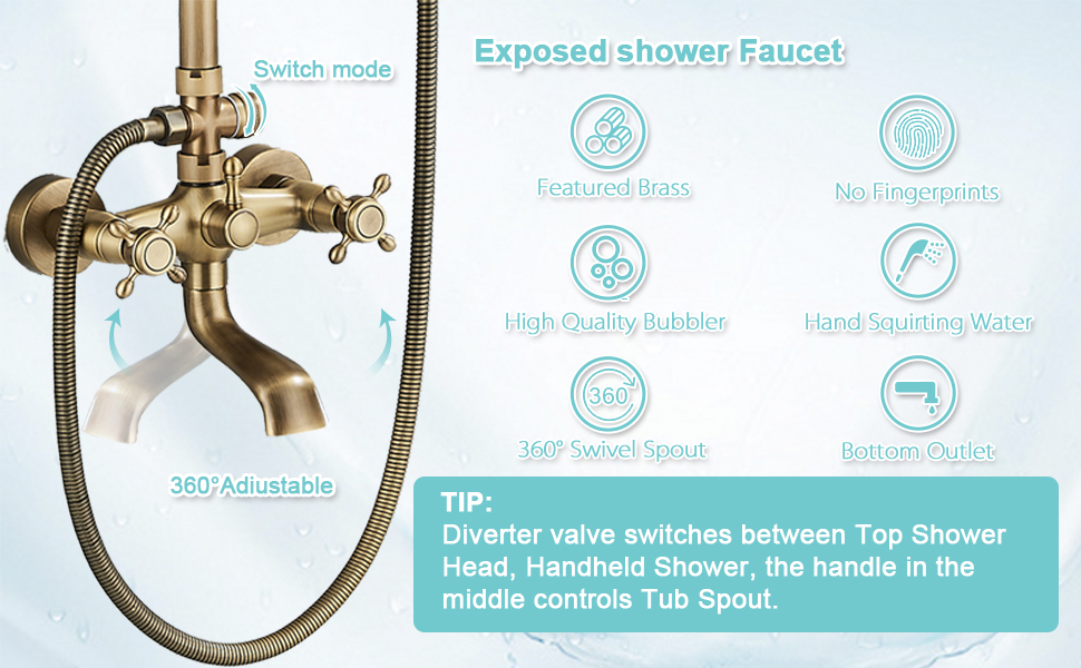 Antique Brass Shower Faucet Set